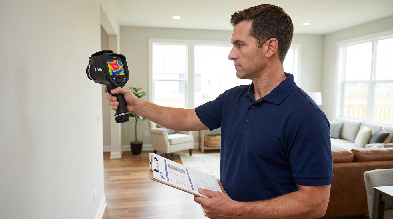Detail-oriented Houston home inspector conducting thorough property inspection with specialized tools and modern testing devices